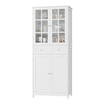 Keukenkast – Voorraadkast – Opbergkast – Buffetkast – Keukenmeubel – 181 cm Hoog – MDF Hout Wit Met Glazen Deurtjes