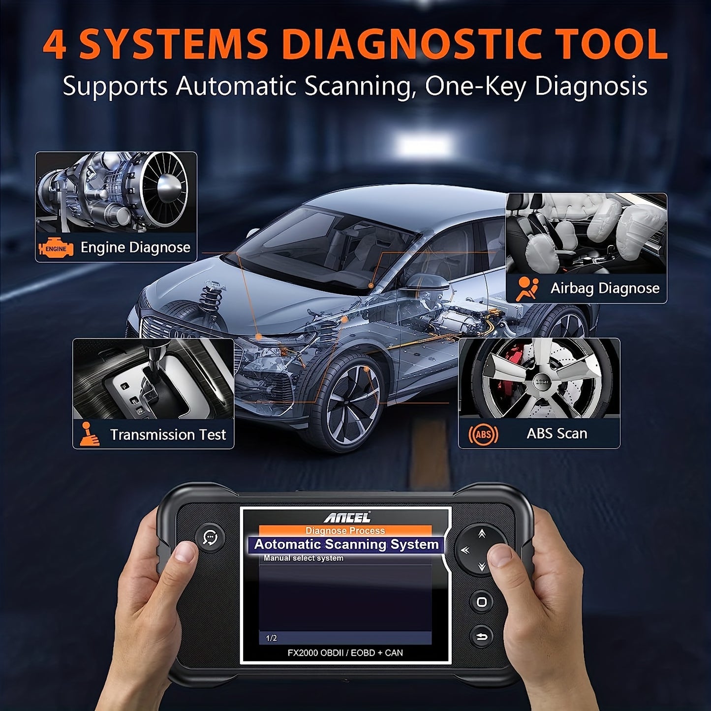OBD2 Diagnose Scanner – Auto Foutcode Lezer – Motor Diagnose Tool – ABS SRS Scanner – Transmissie Scanner – USB Oplaadbaar – Compact & Gebruiksvriendelijk