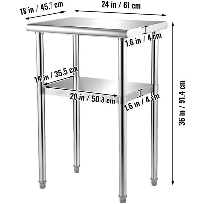RVS Werktafel – Roestvrijstalen Werkbank – Metalen Werktafel – Keukentafel – Werkbank Garage – 61x46x91 cm – 272 kg Draagvermogen – Verstelbare Onderplank & Poten
