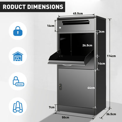Pakketbrievenbus – Pakketbox – Brievenbus – Pakketkast – Bezorgbox – Groot 50x36,5x114 cm – Gecoat Automotive Staal & Combinatieslot Veiligheid