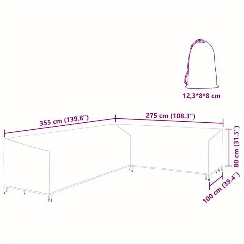 Tuinmeubelhoes – Loungedeksel – Buitenmeubelhoes – Patiohoes – Hoekbankhoes – Extra Groot 355x275x80 cm – Waterdicht 420D Oxford Polyester – UV-Bestendig Met Versterkte Naden – Zwart