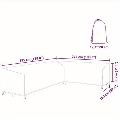 Tuinmeubelhoes – Loungedeksel – Buitenmeubelhoes – Patiohoes – Hoekbankhoes – Extra Groot 355x275x80 cm – Waterdicht 420D Oxford Polyester – UV-Bestendig Met Versterkte Naden – Zwart