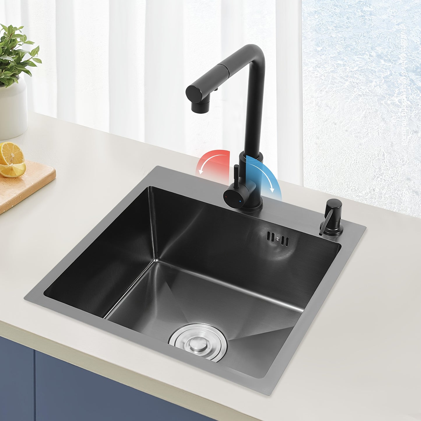 Keukenspoelbak – Spoelbakken Keuken – Wasbak Keuken – Enkele Spoelbak – Gootsteen – RVS 201 Staal – Uittrekbare Kraan 60 cm