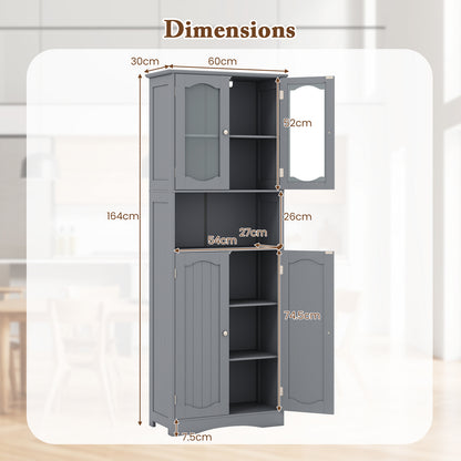 Badkamerkast – Opbergkast – Kolomkast – Badkamermeubel – Wastafelonderkast – 164 cm Hoog – MDF Met Gehards Glas