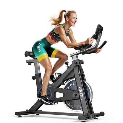 1 VOWVIT Exercise Bike with 300 Watt Resistance Torque | 4-Way Fully Adjustable Ergometer, Home Trainer Bicycle, Indoor Fitness Bike with RPM Display, Large Tablet Holder, 150 kg Load Capacity, Stainless Steel, Magnetic Resis