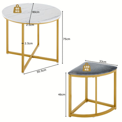 Eetkamerset – Eettafelset – Eettafel Met Stoelen – Dining Table Set – Velvet Stoelen – Compact Design – MDF Tafelblad Met Goudkleurig IJzerframe
