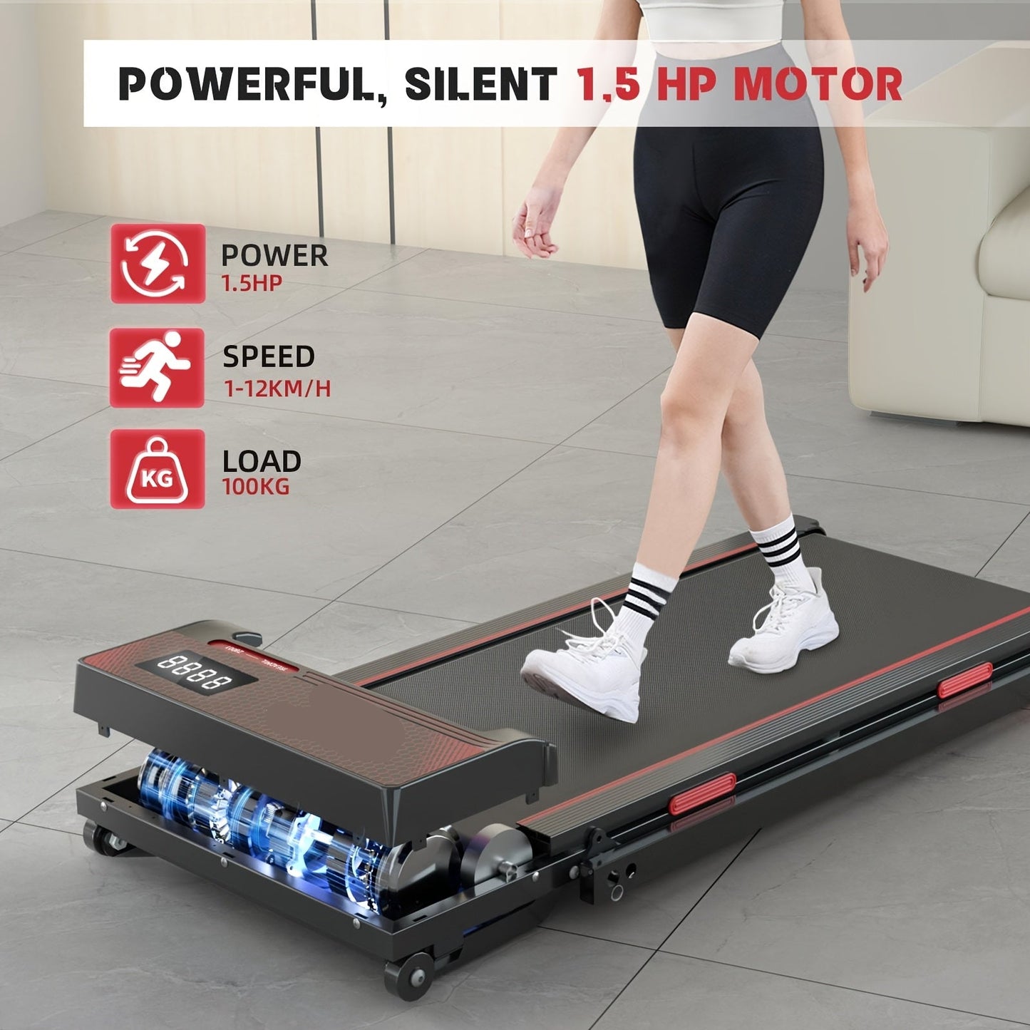 Loopband – Thuisloopband – Compact Loopband – Elektrische Loopband – Inklapbare Loopband – 1 Tot 12 Km/U – Elektrisch Verstelbare Helling