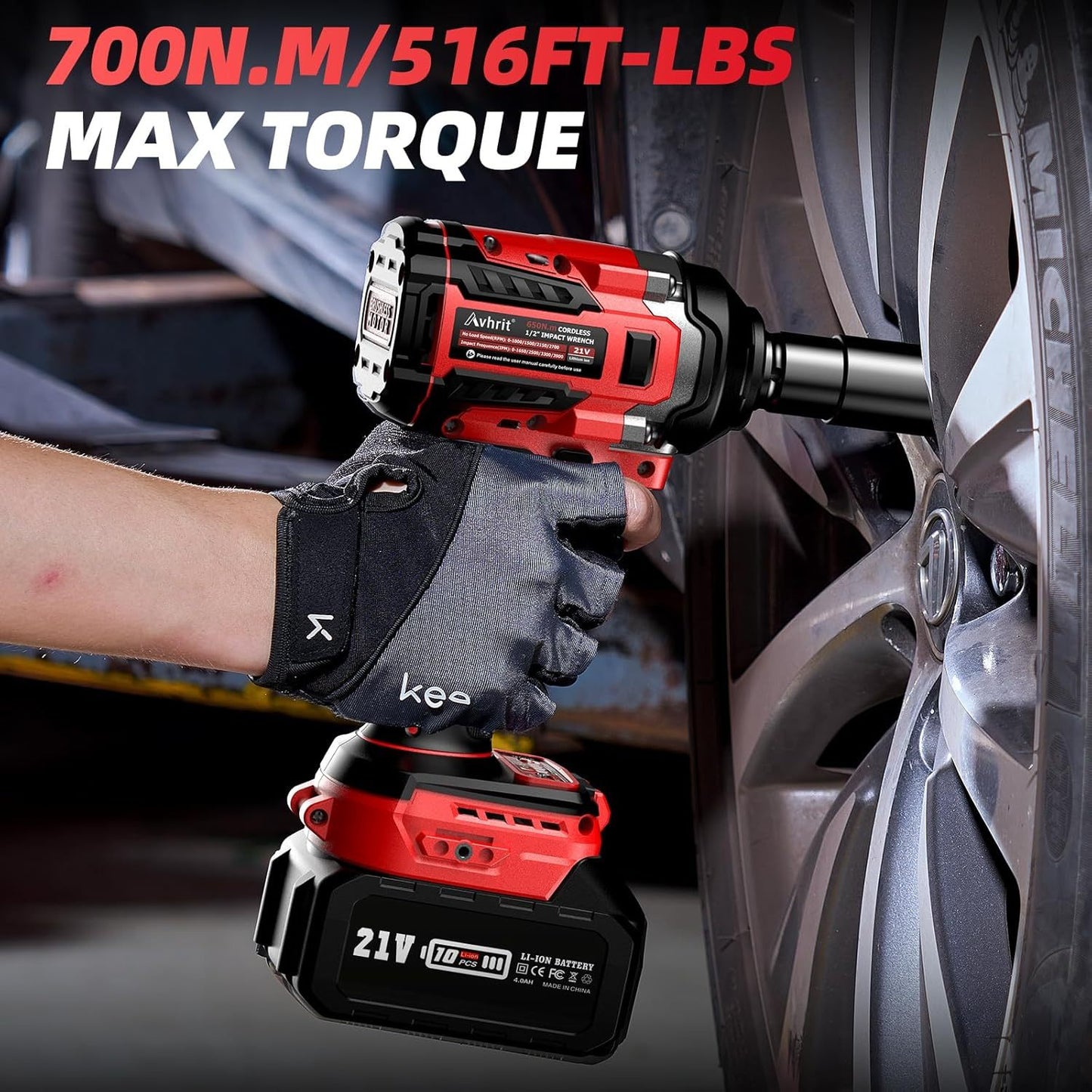 Slagmoersleutel – Slagmoersleutel Accu – Elektrische Momentsleutel – Impact Wrench – 21V 700 Nm Brushless – 2 x 4.0Ah Batterijen – Compact & Krachtig