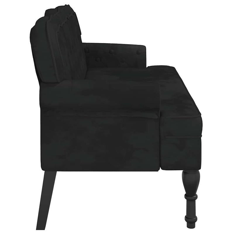 Bankje – Sofa Bank – Zitbank – Zitmeubel – Bankje Met Rugleuning – Zwarte Velvet Bekleding – Hardhouten Frame – Compact Design – Duurzaam