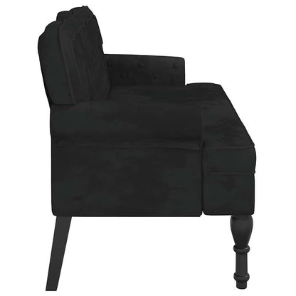 Bankje – Sofa Bank – Zitbank – Zitmeubel – Bankje Met Rugleuning – Zwarte Velvet Bekleding – Hardhouten Frame – Compact Design – Duurzaam