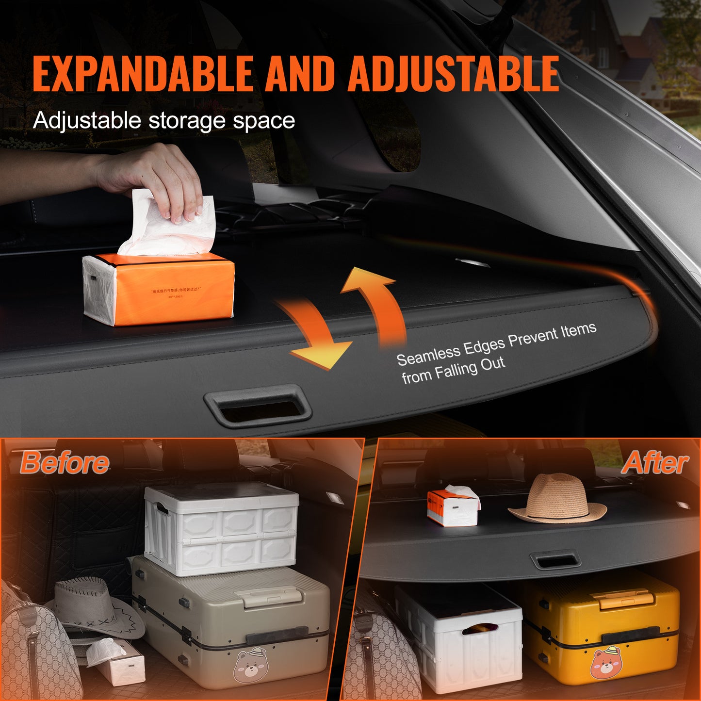 Bagageafdekking Uitschuifbaar Kofferbak Afdekhoes Cargo Cover Laadruimte Organizer – Nylon PVC Aluminium – Perfecte Passvorm – Snelle Montage Zonder Gereedschap