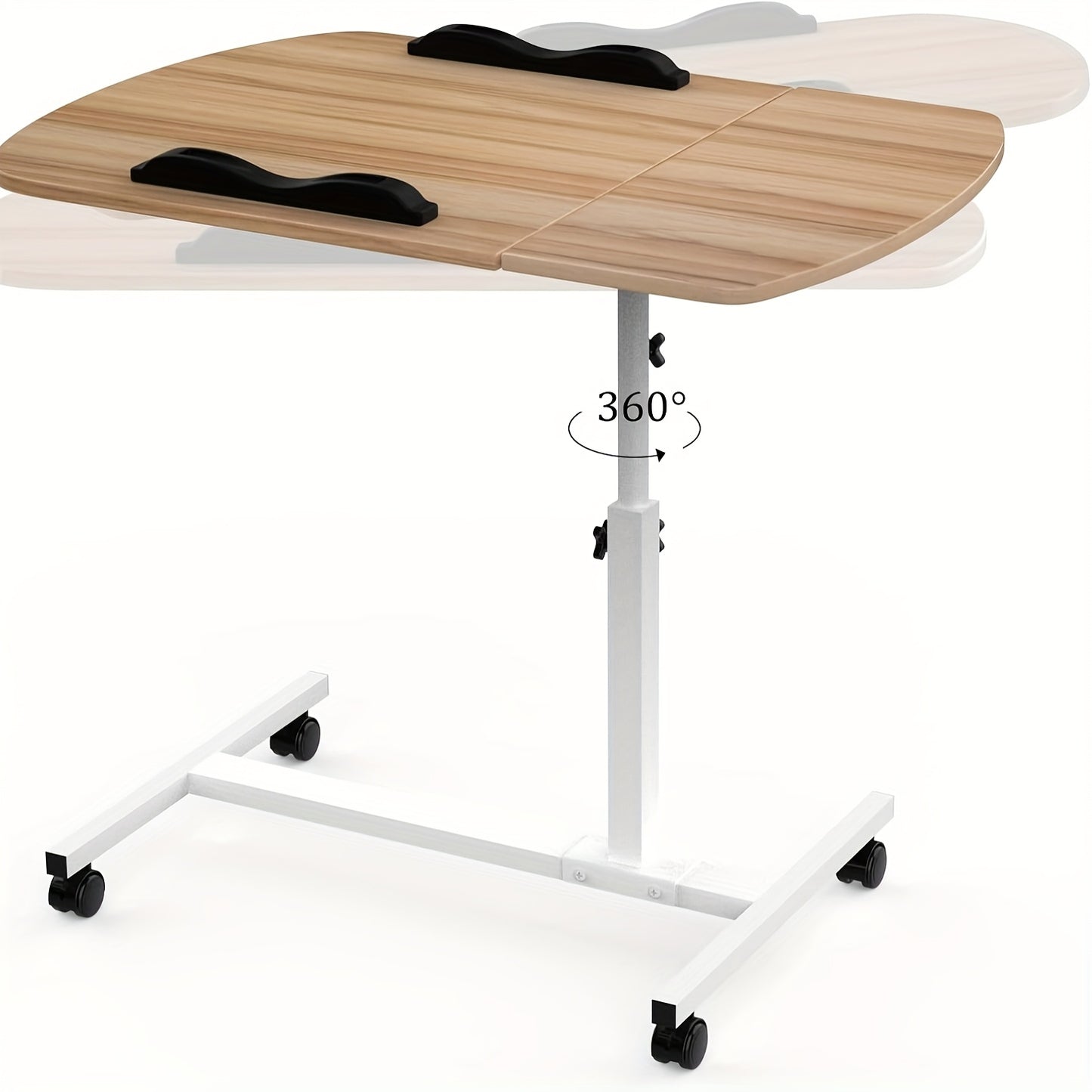 Height Adjustable Mobile Computer Desk, 60x40x61.5-96.5cm Rolling Workstation with Lockable Wheels/Anti-Slip Bars, Portable Laptop Desk for Home Office | Easy to Assemble (Wood Color)