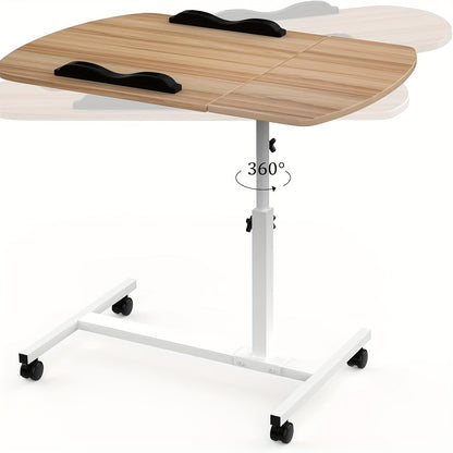 Height Adjustable Mobile Computer Desk, 60x40x61.5-96.5cm Rolling Workstation with Lockable Wheels/Anti-Slip Bars, Portable Laptop Desk for Home Office | Easy to Assemble (Wood Color)