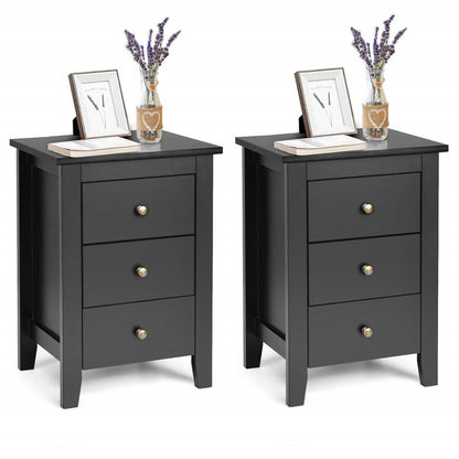 Nachtkastje – Bedside Table – Nachtkastjes – Opbergkastje – Bijzettafeltje – 2-Delige Set – 3 Lades – Mat Zwart – MDF & Multiplex – Compact 46x37x65 cm – Hoge Draagkracht 30 kg