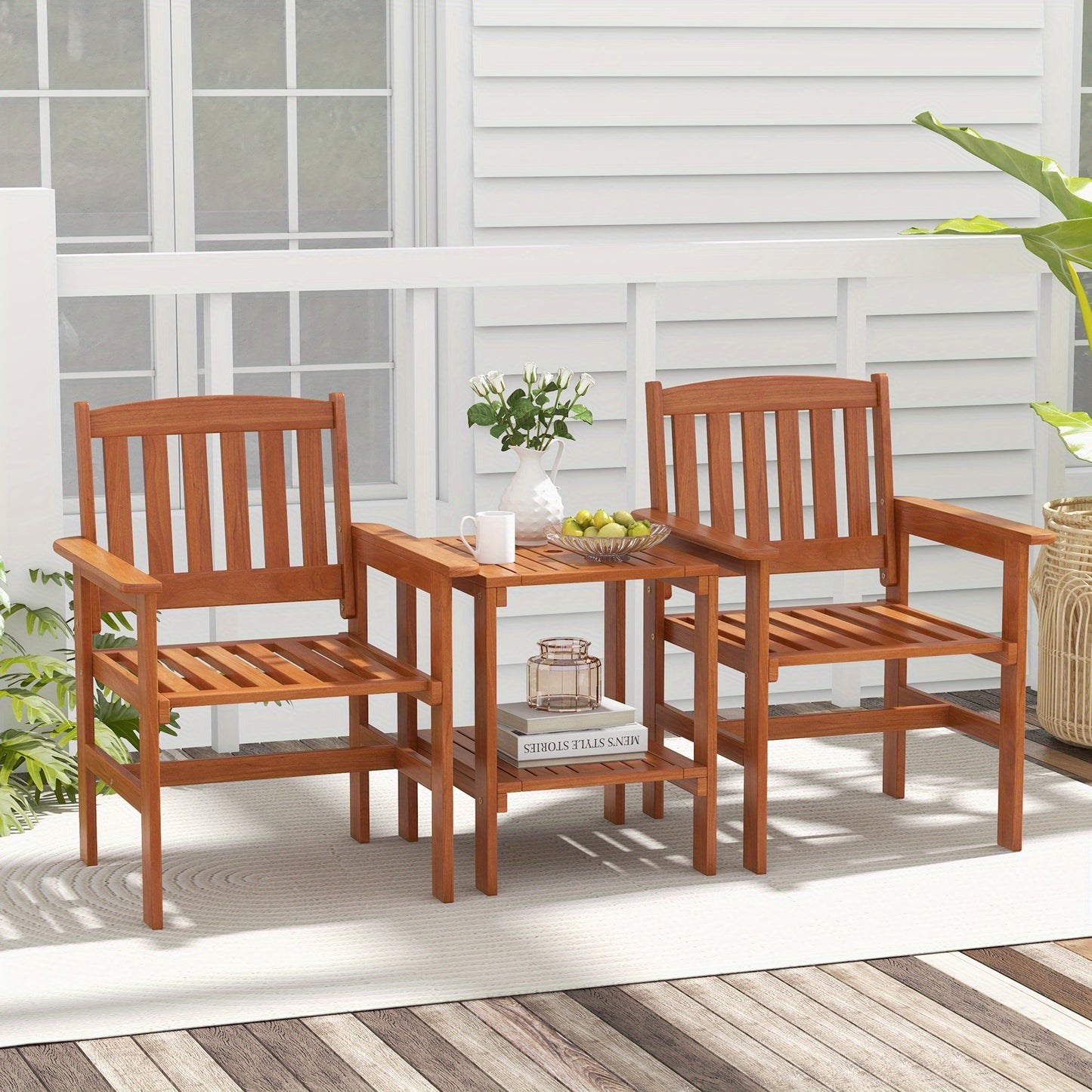 Tuinbank – Buitenbank – Balkonbank – Tuinmeubel – 2-zits Tuinbank – Acaciahout – Met Zijtafel en Parasolhouder