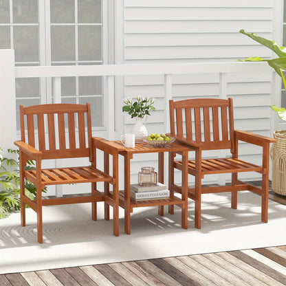 Tuinbank – Buitenbank – Balkonbank – Tuinmeubel – 2-zits Tuinbank – Acaciahout – Met Zijtafel en Parasolhouder