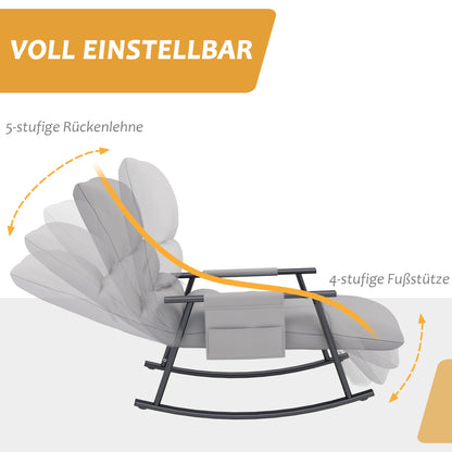 Relaxstoel – Schommelstoel – Relaxfauteuil – Lounge Chair – Relaxzetel – Grijs – Verstelbare Rugleuning en Voetsteun – Comfortabele Microfiber Bekleding