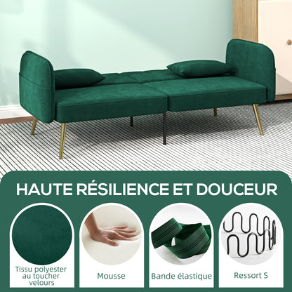 2-Zits Slaapbank – Tweepersoonsbed – Klikklak Bank – Sofa Bed – Slaapbank Donkergroen – Verstelbare Rugleuning – Velvet Bekleding