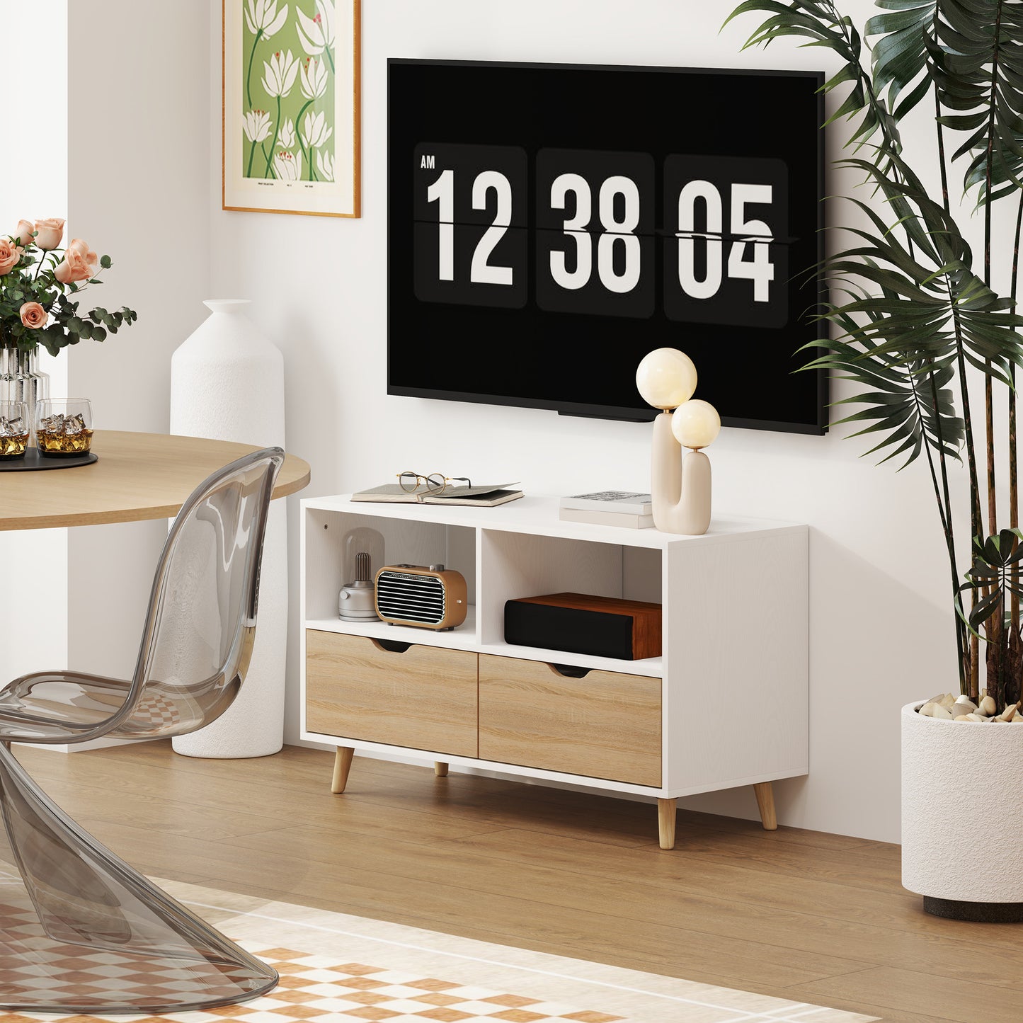 Tv-kast – Tv-meubel – Tv-dressoir – Mediameubel – Wandmeubel – Wit Hout – Compact Formaat – Veel Opbergruimte