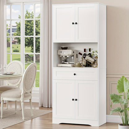 Opbergkast – Keukenkast – Buffetkast – Wijnkast – Kast Wit – MDF Materiaal – Compact 69 cm Hoog – Vrijstaand Met Glazen Deuren