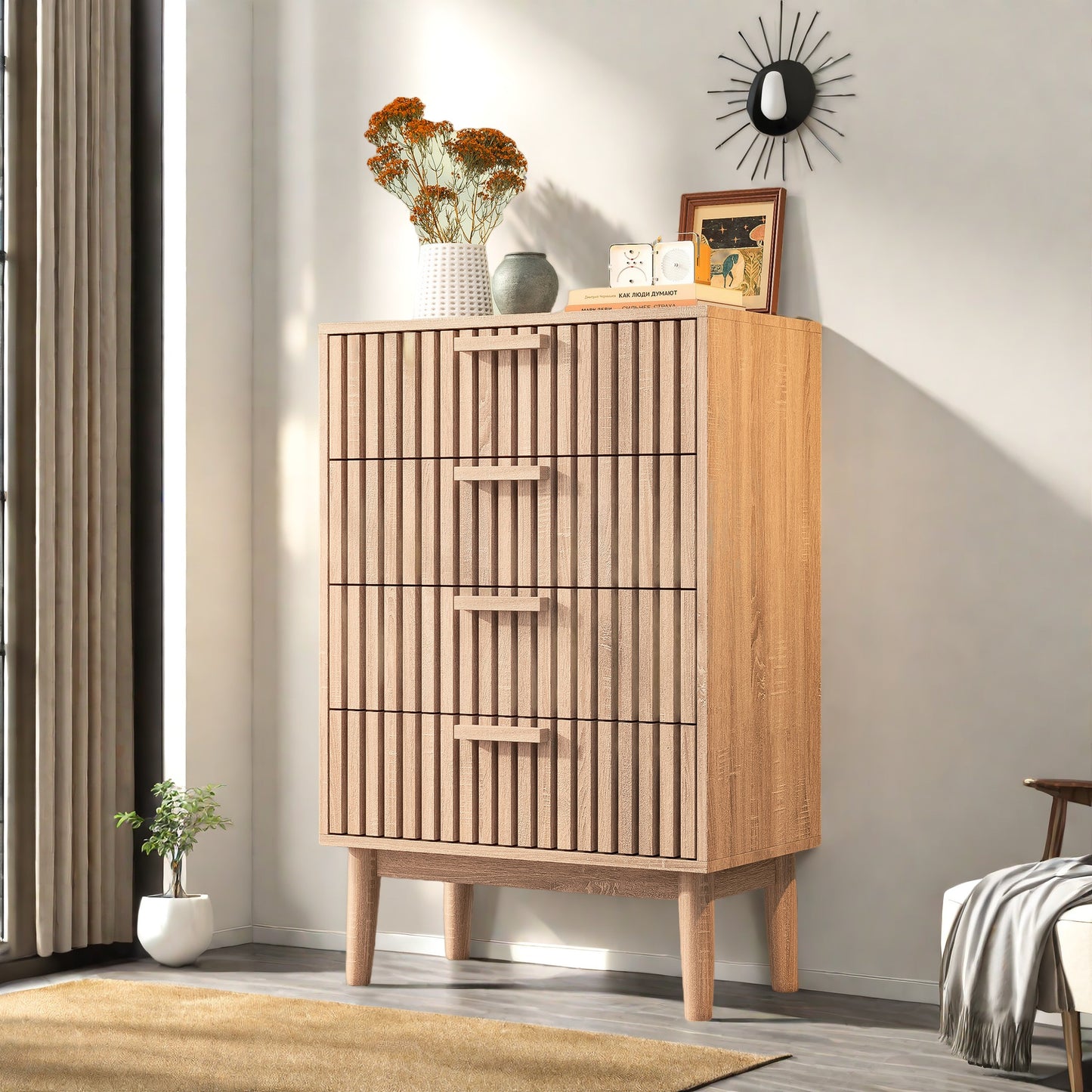Ladeblok – Ladekast – Opbergkast – Rolladekast – Ladenkast – 4 Laden – Massief Hout – 60x34x91 cm