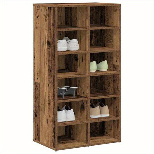 Shoe Rack | Multi-Tier Wooden Shoe Organizer | Freestanding, Easy Assembly | Natural Aged Wood Finish | 54x34x100.5cm | Open Shelving for Various Room Types | Durable & Stylish Storage Solution