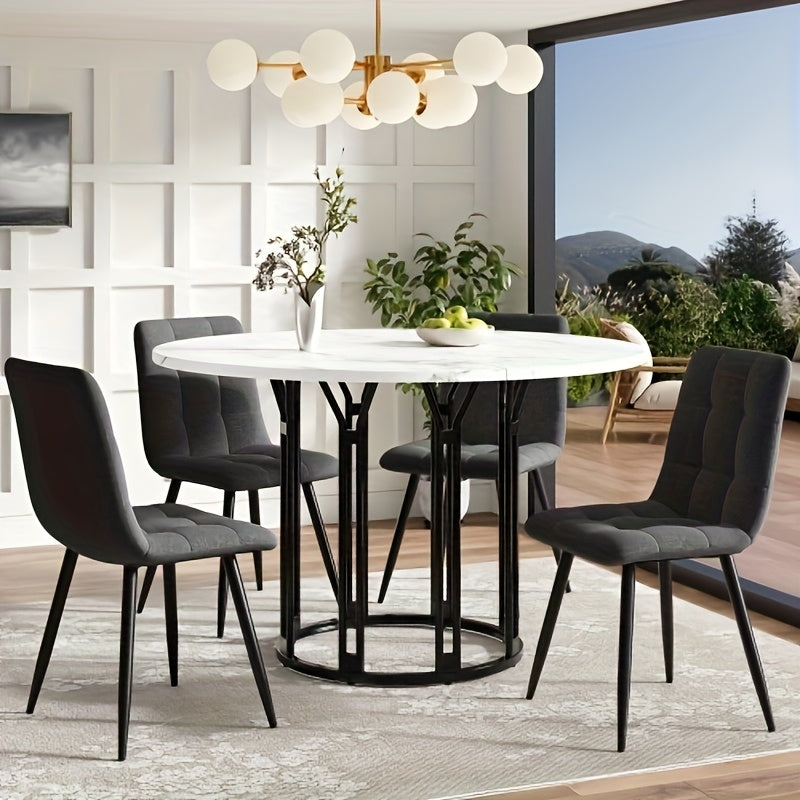 Eettafel – Dinning Table – Kitchen Table – Bistro Table – Coffe Table – Rond – Modern – Wit Marmerlook Blad – Zwarte Pedestal Voet – Ruimtebesparend – Onderhoudsvriendelijk