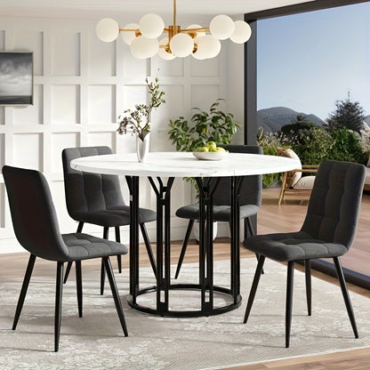 Eettafel – Dinning Table – Kitchen Table – Bistro Table – Coffe Table – Rond – Modern – Wit Marmerlook Blad – Zwarte Pedestal Voet – Ruimtebesparend – Onderhoudsvriendelijk