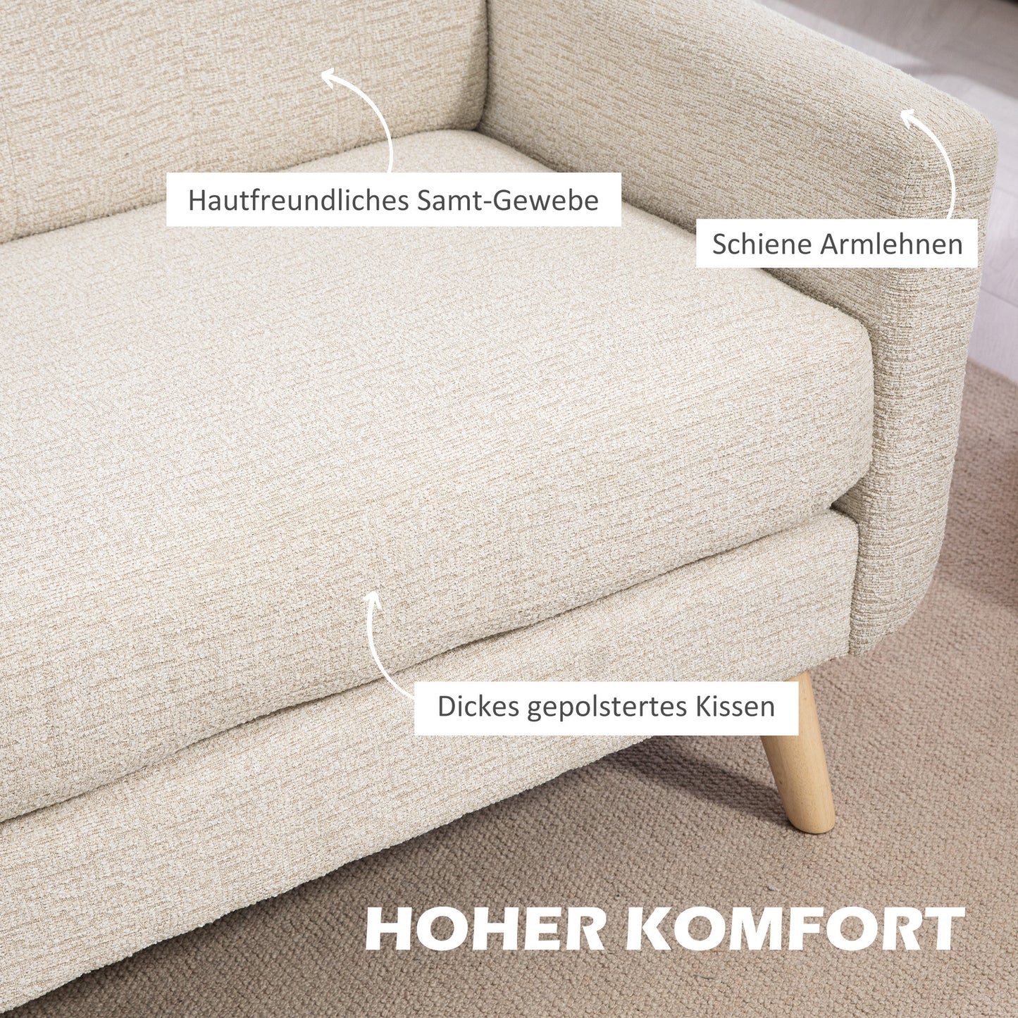 Bankstel 2-Zitsbank – Loveseat – Zitbank – Sofa – Tweezits – Fluweelzachte Polyester Bekleding – Stevig Houten Frame