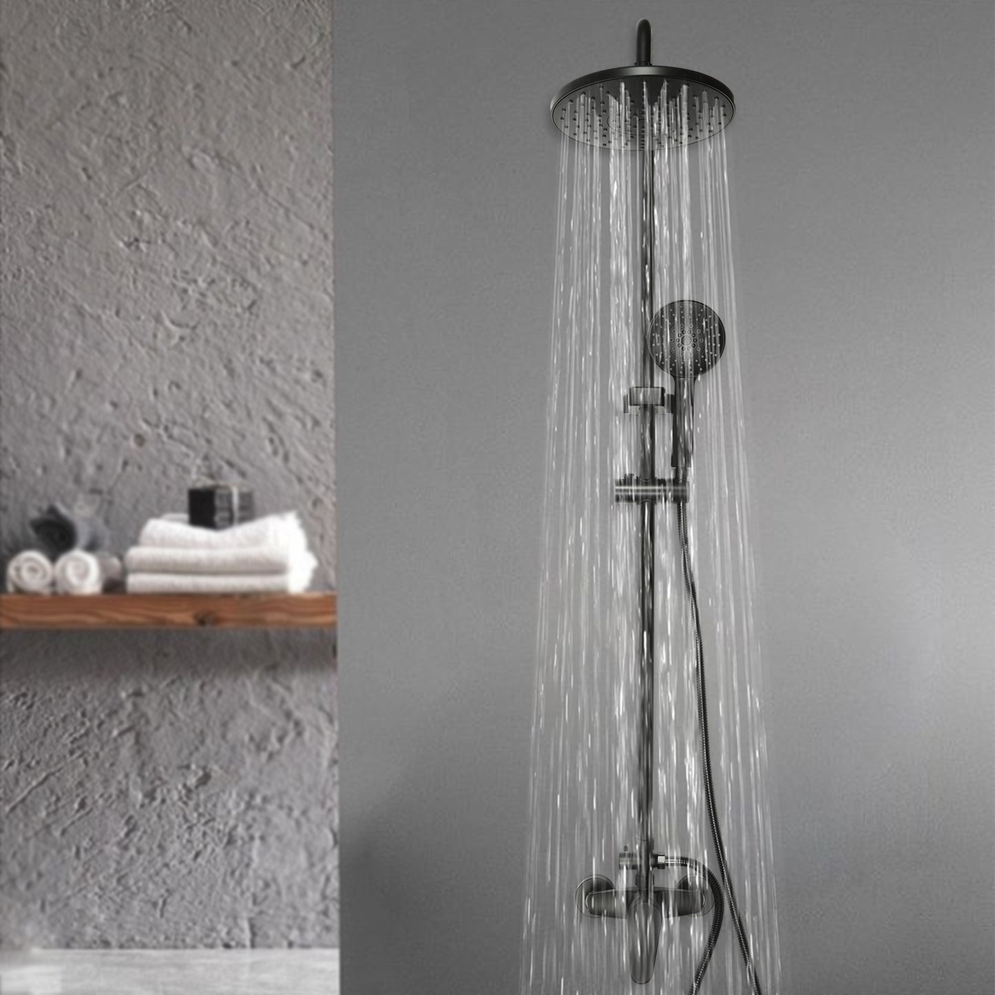 Douchekraan – Doucheset – Mengkraan – Badkraan – Douchegarnituur – Modern Wandmontage – Verstelbare Regendouche – Handdouche – Zwart/Chroom – Eenvoudige Installatie