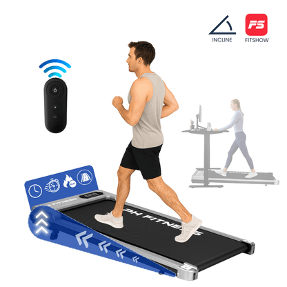 Loopband – Treadmill – Wandelloper – Fitnessapparaat – Joggingpad – Compact Lichtgewicht Ontwerp – Stille 1,3PK Motor – Draadloze Afstandsbediening – Bluetooth FitShow App – Handmatige Hellingshoek – 120 Kg Maximaal Gewicht – Grijs