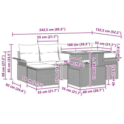 Tuinset – Loungeset – Tuinbank – Terrasbank – Modulaire Loungeset – Lichtgrijs – Handgeweven Poly Rattan – Instelbare Indeling
