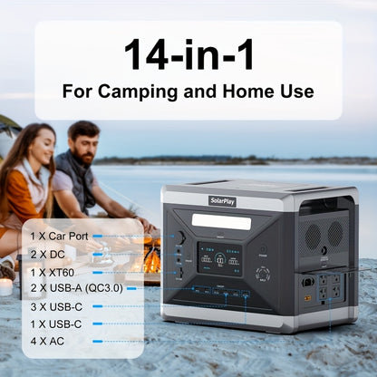 Powerstation – Draagbare Generator – Mobiele Stroomvoorziening – Powerbank – Krachtcentrale – 2400W Piekvermogen – 2160Wh Capaciteit met 200W Zonnepaneel
