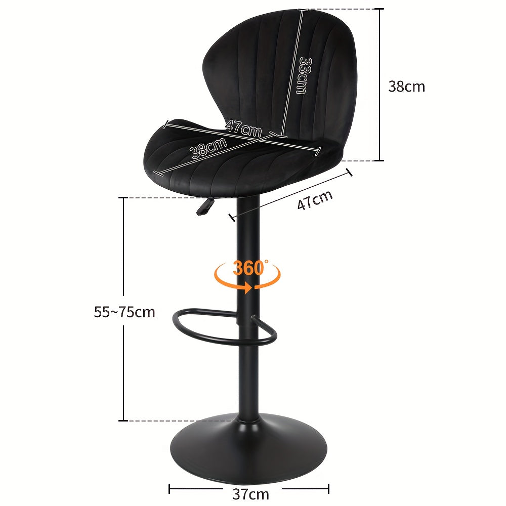 Barkrukken – Barstoelen – Krukken – Keukenstoelen – Hoge Stoelen – Verstelbare Zithoogte – Draaibaar Velvet Zitvlak – Set van 2 – Zwart – Metaal Frame