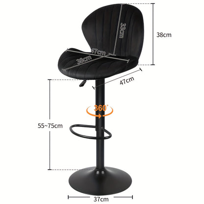 Barkrukken – Barstoelen – Krukken – Keukenstoelen – Hoge Stoelen – Verstelbare Zithoogte – Draaibaar Velvet Zitvlak – Set van 2 – Zwart – Metaal Frame
