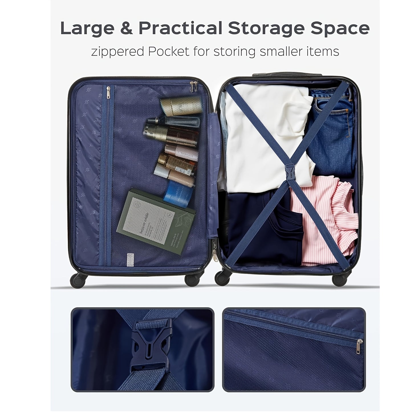 Kofferset – Reiskoffer Set – Trolley Koffers – Handbagage Koffer – Ruimbagage – Hardcase ABS+PC – TSA Slot & Fluisterstille 4-Wiel Spinnerwielen – 5-delig (20”+24”+28”+Handtas+Cosmeticatas)