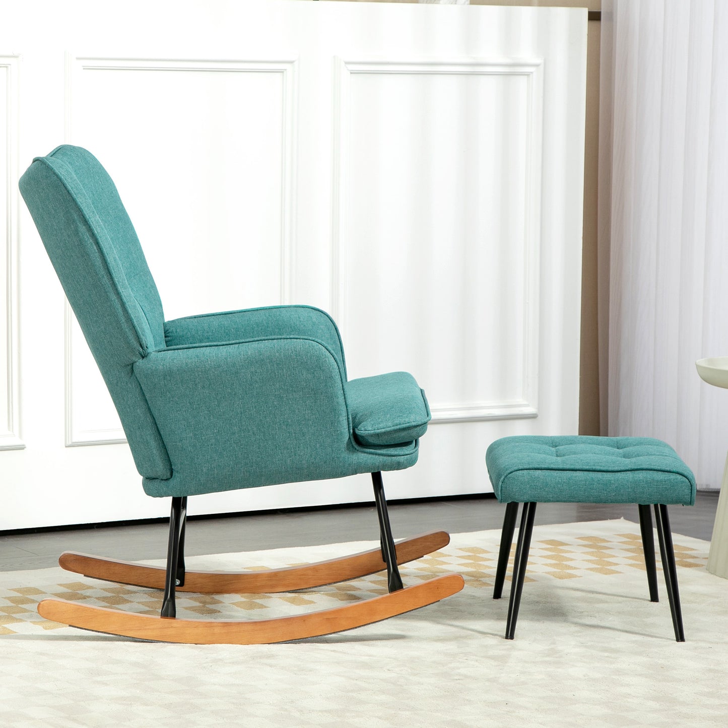 Schommelstoel – Schommelstoel Met Voetenbank – Relaxstoel – Wiegstoel – Lounge Stoel – Donkergroen – Comfortabele Hoge Rugleuning – Stevige Stalen Constructie