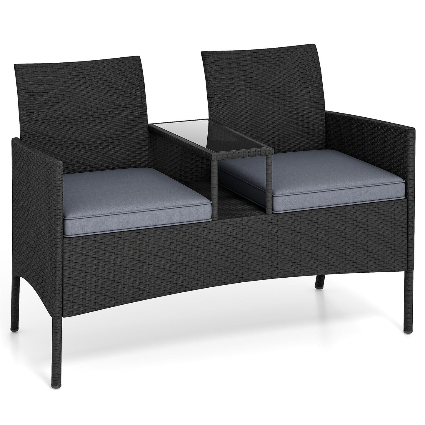 Tuinbank met Tafel – 2-Zits Loungeset – Buitenbank – Terrasmeubilair – Balkonmeubel – Weerbestendig – Met Geïntegreerde Tafel en Comfortabele Kussens – Grijs