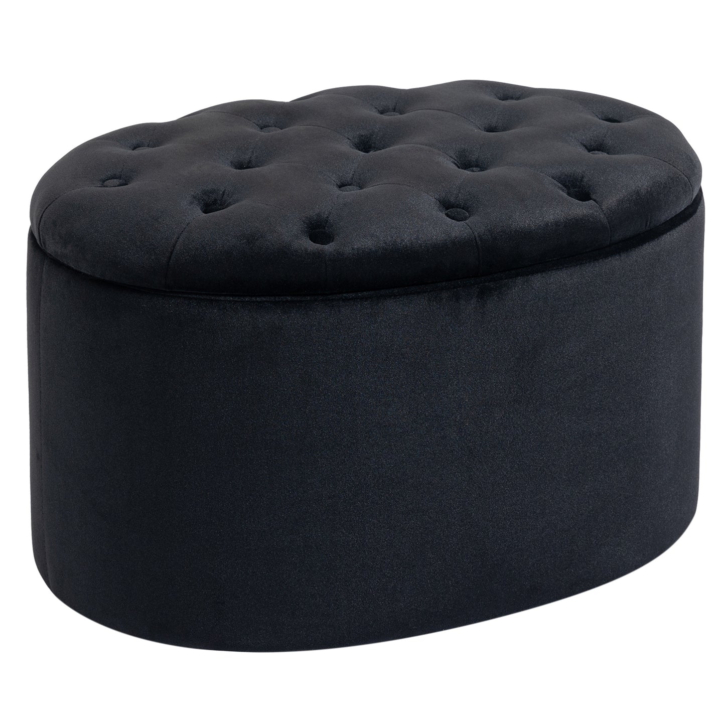 Opbergpoef – Opbergbank – Opbergbox – Zitkist – Voetenbank – Zwart Velvet-achtig Polyester – Ovaal 71x52x42 cm – Comfortabel Met Opbergruimte