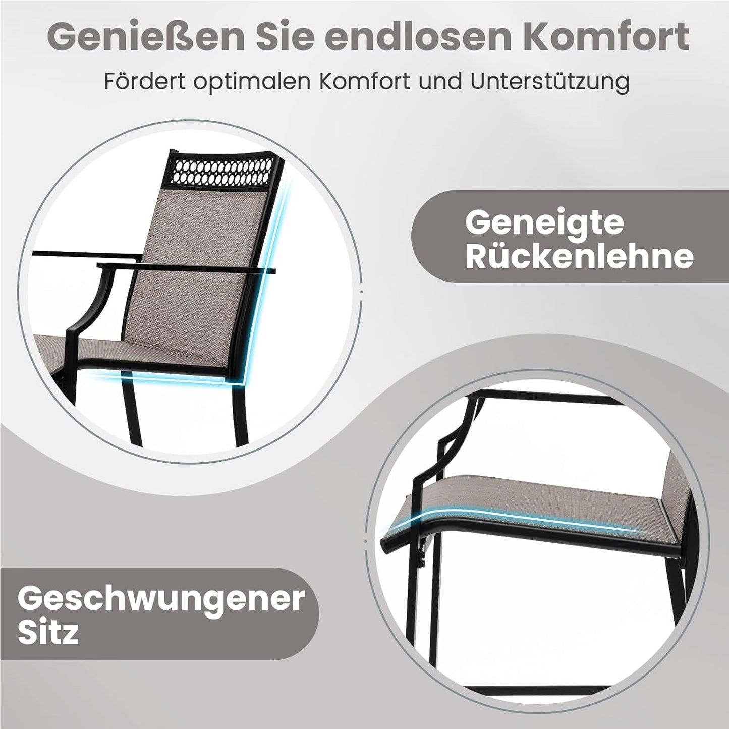 Tuinstoelen – Terrasstoelen – Buitenstoelen – Balkonstoelen – Hooge Stoelen – Sneldrogende Stof – Stevig Metalen Frame – Max. 180 kg Belastbaar – Set van 2 – Koffiekleur