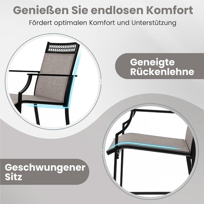 Tuinstoelen – Terrasstoelen – Buitenstoelen – Balkonstoelen – Hooge Stoelen – Sneldrogende Stof – Stevig Metalen Frame – Max. 180 kg Belastbaar – Set van 2 – Koffiekleur
