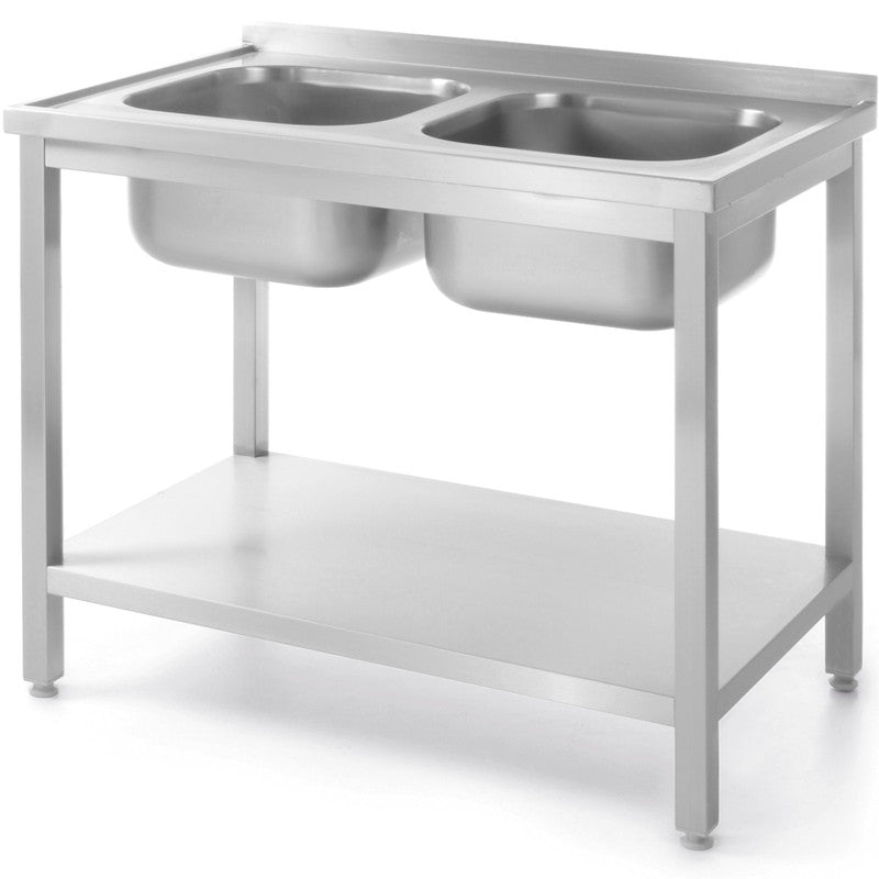 Dubbele Spoelbak – RVS Spoelbak – Dubbele Wasbak – Keukenspoelbak – Werkspoelbak – Met Plank – Roestvrij Staal AISI 430 – Afmetingen 1000 x 600 x 850 mm