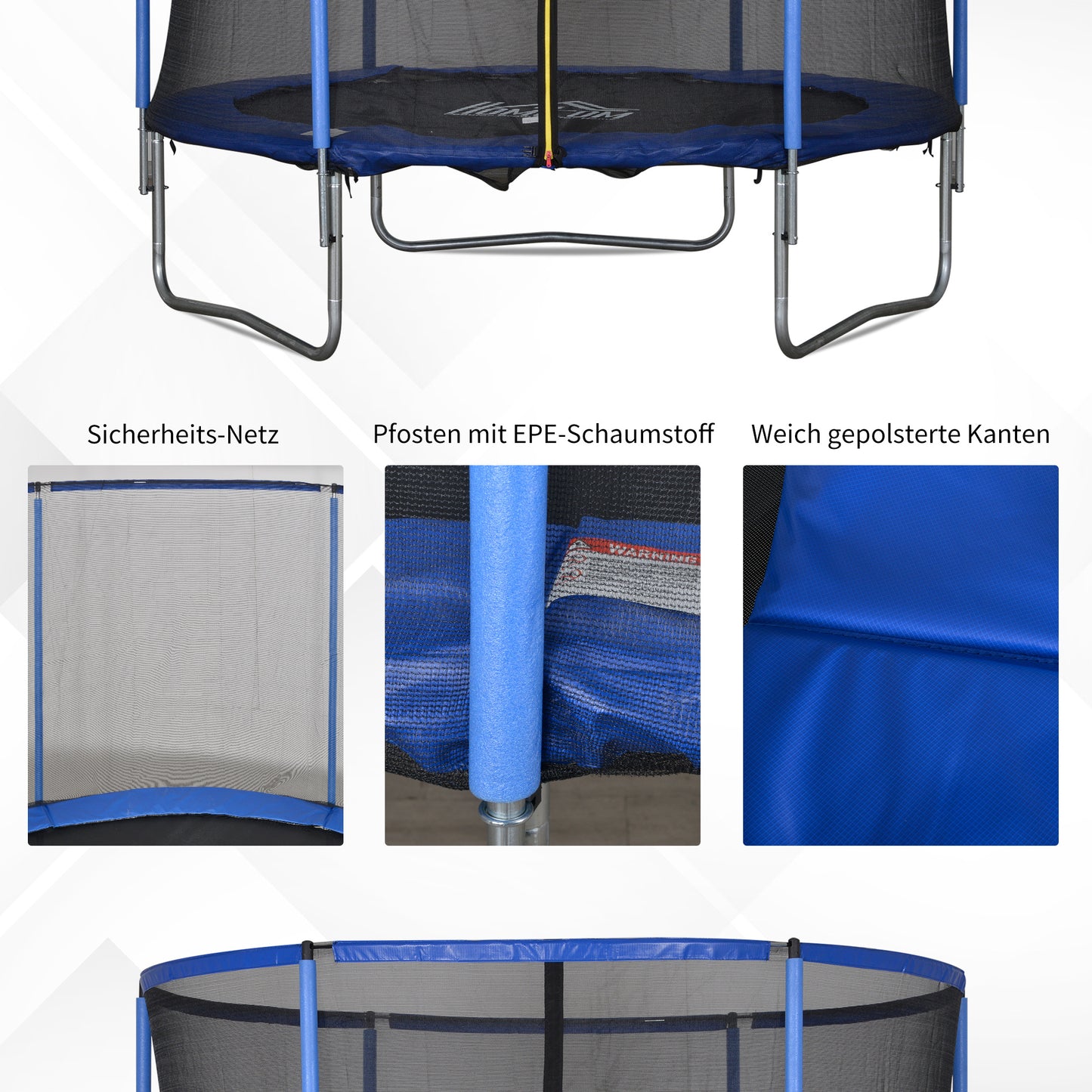 Trampoline – Springkussen – Fitness Trampoline – Tuin Trampoline – Binnen Trampoline – Veiligheidsnet Rondom – Draagvermogen 113,6 Kg – Ø244 x 240 Cm Steel Blue & Zwart