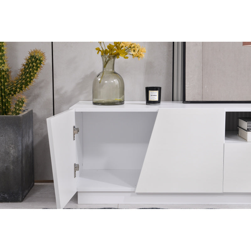 Modern TV-meubel – TV-kast – Mediameubel – Tv-dressoir – Woonkamermeubel – Diagonaal Patchwork Design – 170 cm Breed – Wit MDF met Glanzende Deurrand
