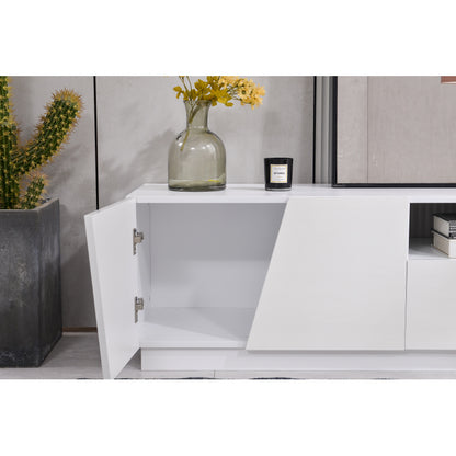 Modern TV-meubel – TV-kast – Mediameubel – Tv-dressoir – Woonkamermeubel – Diagonaal Patchwork Design – 170 cm Breed – Wit MDF met Glanzende Deurrand