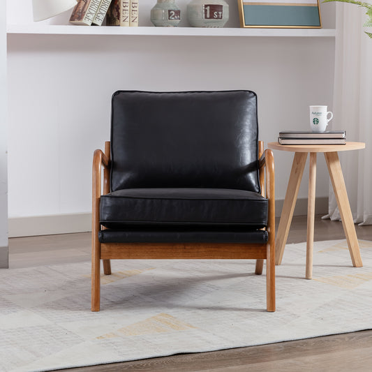 Lounge Fauteuil Zwart – Lounge Stoel – Fauteuil – Relaxstoel – Tuinstoel – Houten Frame – Metalen Onderstel – Eenvoudig Te Monteren – Spot Clean Makkelijk Onderhoud