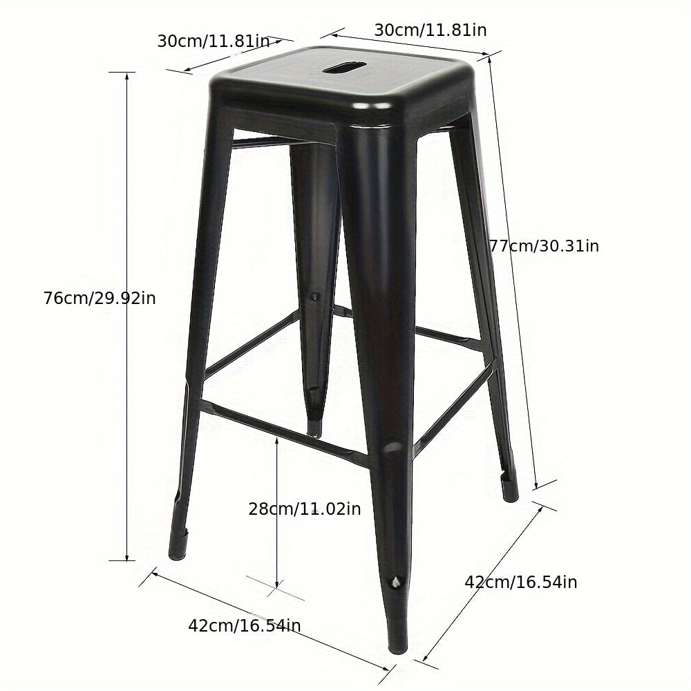 4pcs Heavy Duty Metal Bar Stools With Footrests, Stackable Kitchen Chairs, Height 76cm, Industrial Style Island Stools