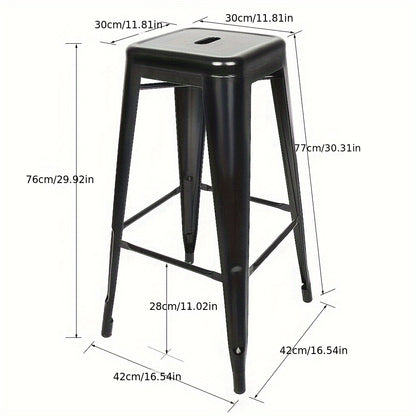 4pcs Heavy Duty Metal Bar Stools With Footrests, Stackable Kitchen Chairs, Height 76cm, Industrial Style Island Stools