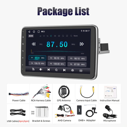 10,1" Autoradio – Draaibare Auto Stereo – Android Car Player – Single DIN Radio – Autospeler – DAB+ Radio – AHD Achteruitrijcamera – Android 14.0 – Split Screen Touchscreen