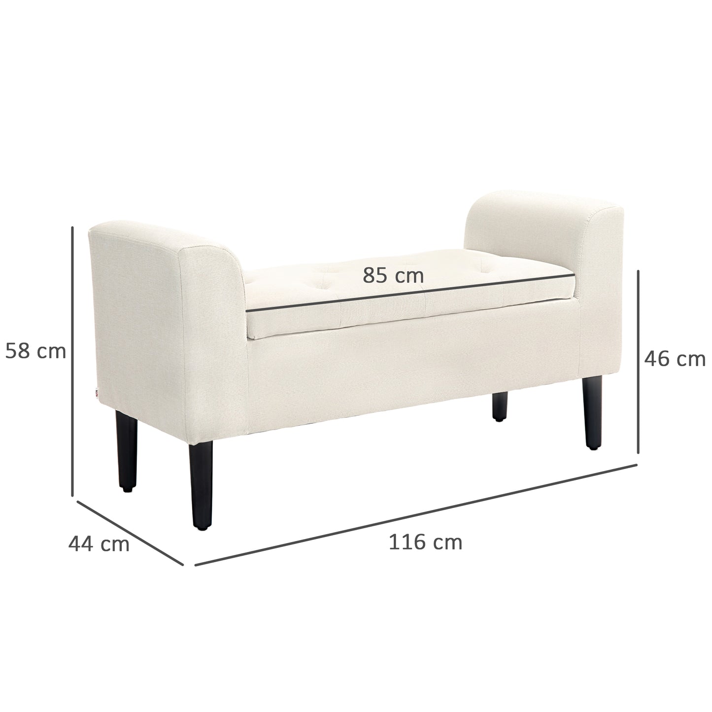 Opbergbank – Zetelbank – Slaapkamerbank – Woonkamerbank – Halbank – Beige Gestoffeerd – 130 Kg Draagkracht – 116 x 44 x 58 cm